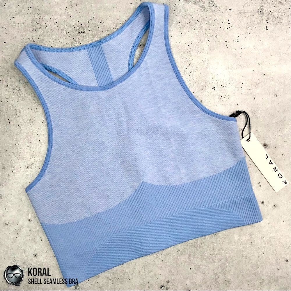 KORAL SHELL SEAMLESS SPORTS BRA BEL AIR BLUE RACERBACK CROPPED TANK SIZE SMALL